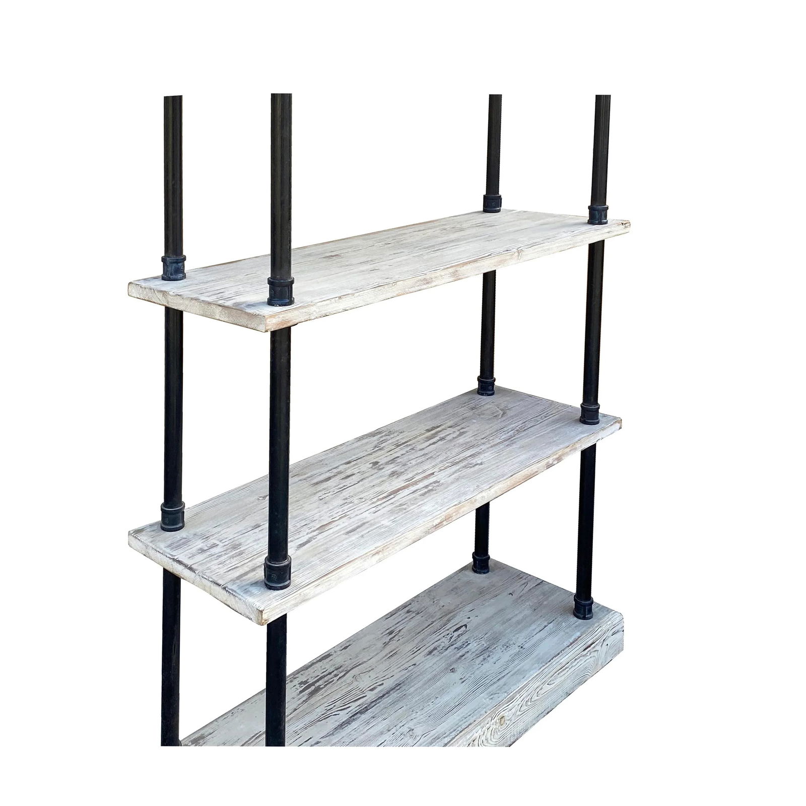 Iron Bars Wash White Wood Shelves Industrial Bookcase Display Cabinet - 6