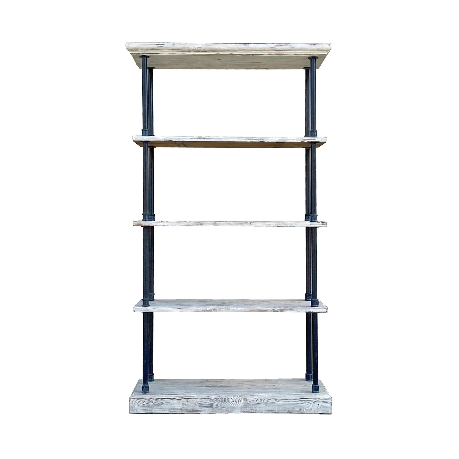 Iron Bars Wash White Wood Shelves Industrial Bookcase Display Cabinet - 8