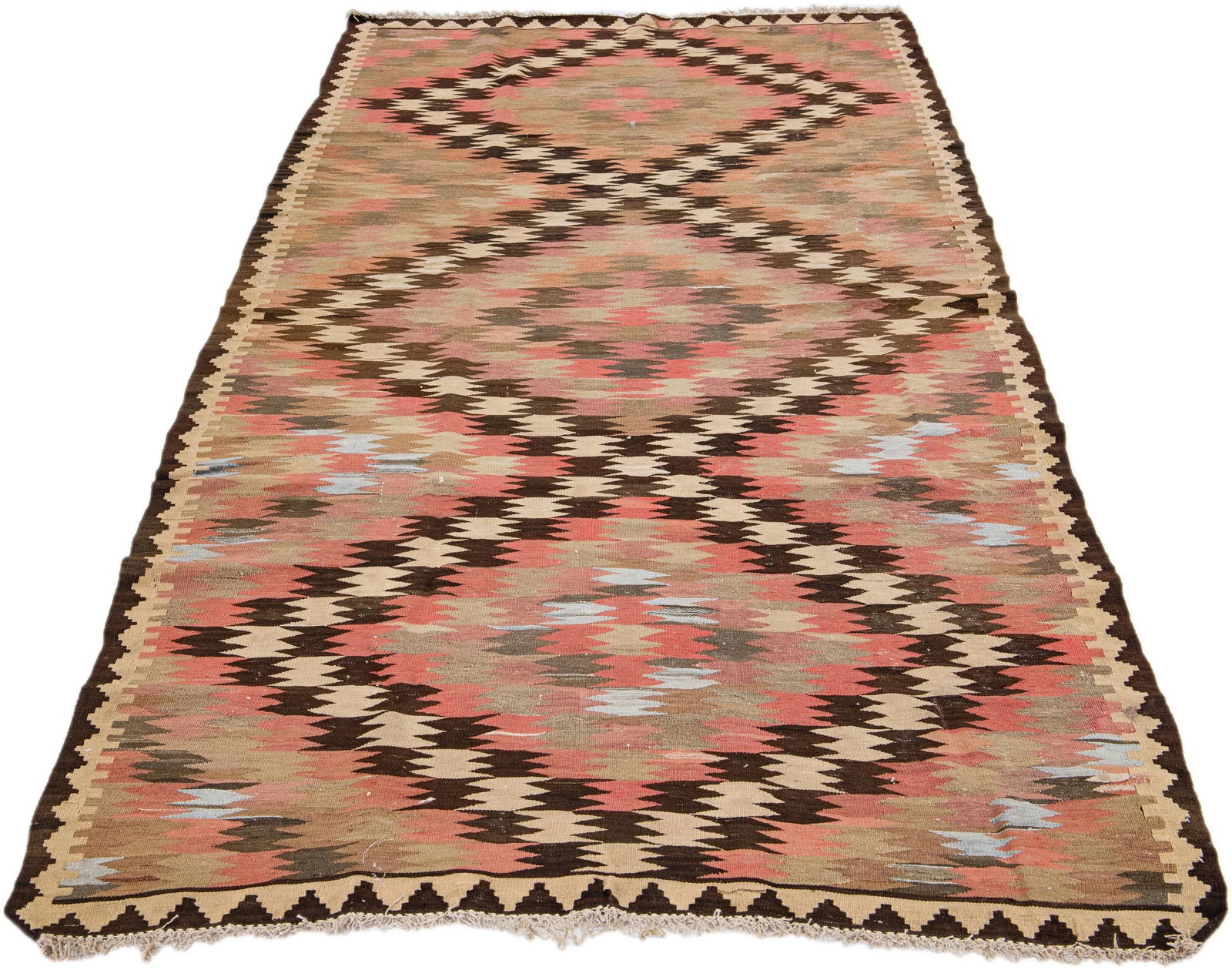 1960s Vintage Turkish Kilim Peach Handmade Tribal Wool Rug - 3