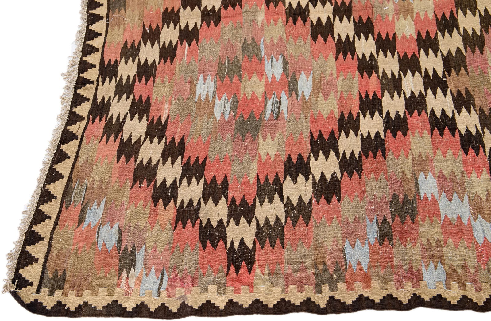 1960s Vintage Turkish Kilim Peach Handmade Tribal Wool Rug - 4