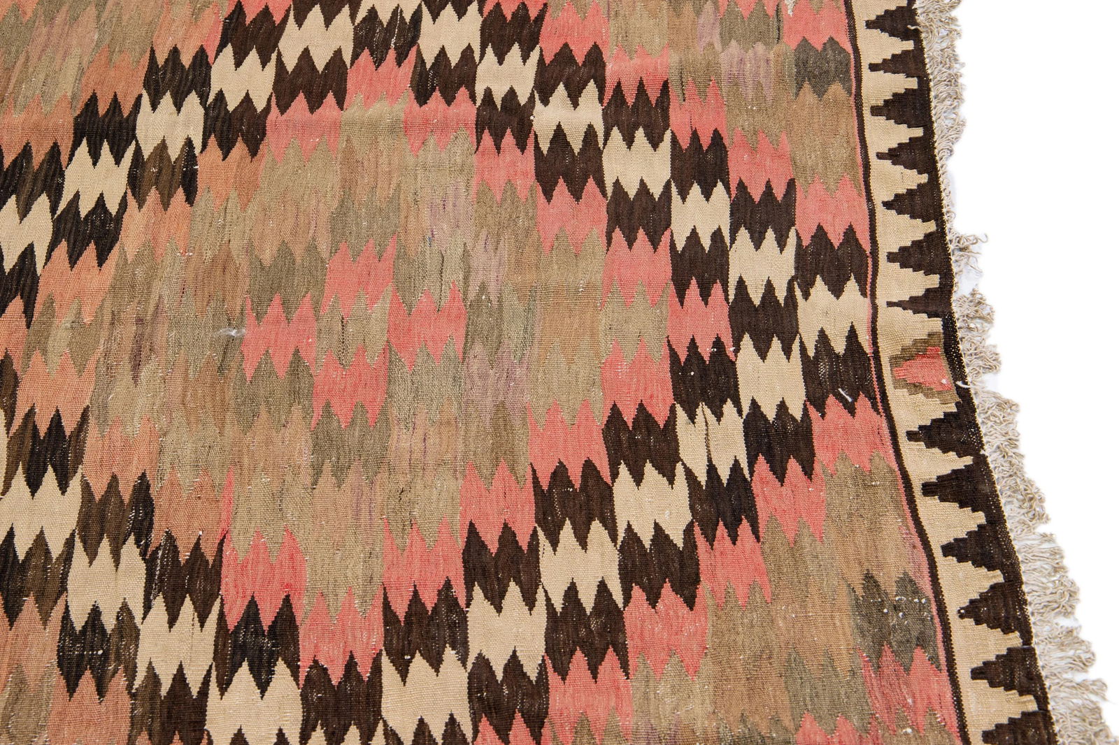 1960s Vintage Turkish Kilim Peach Handmade Tribal Wool Rug - 6