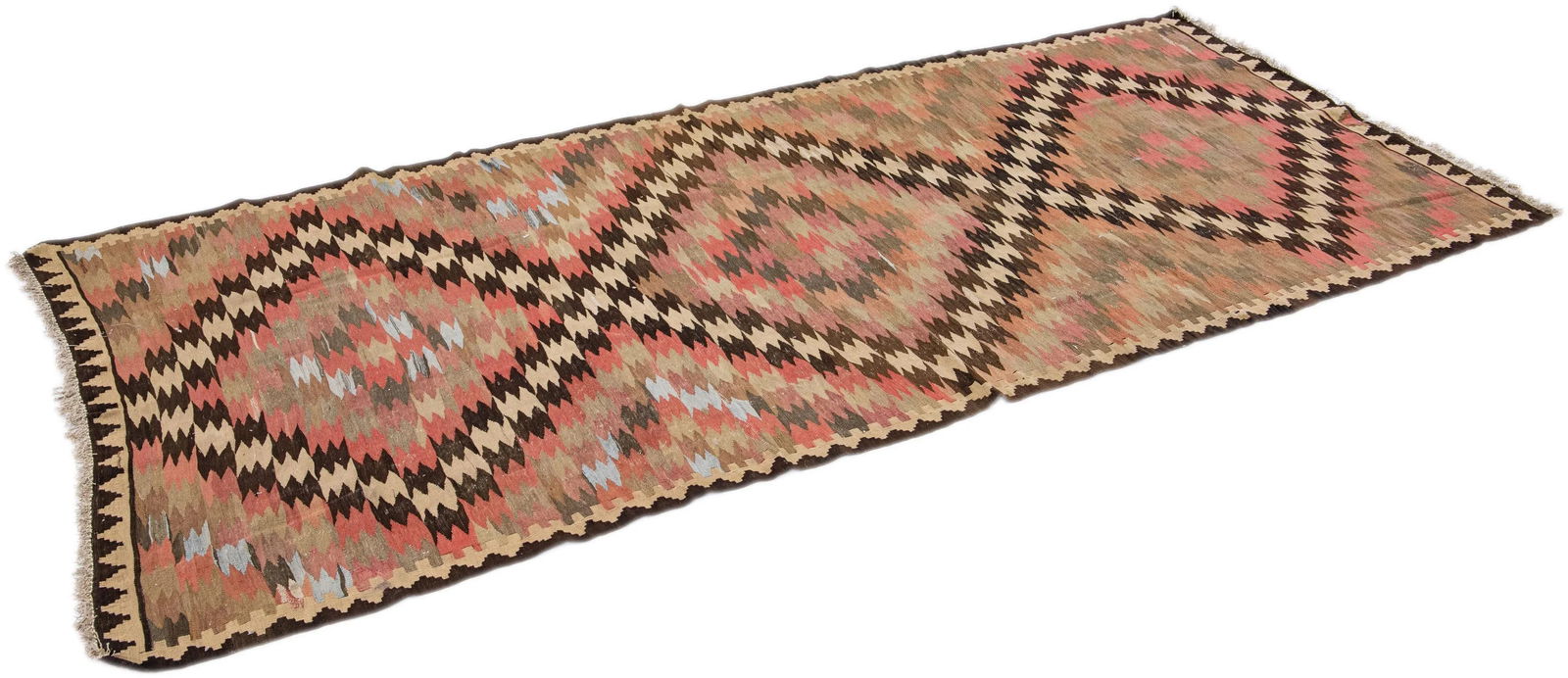 1960s Vintage Turkish Kilim Peach Handmade Tribal Wool Rug - 7