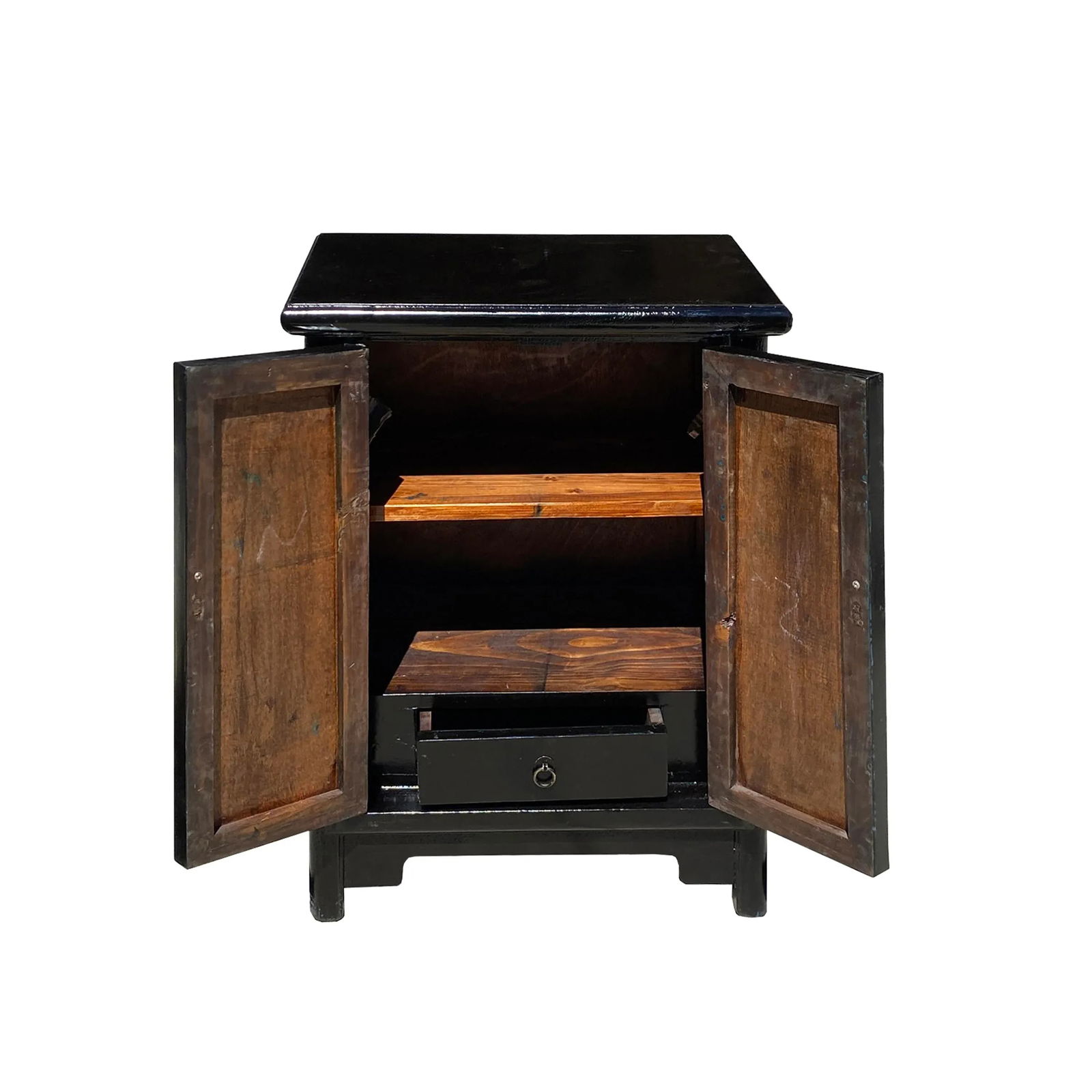 Chinese Distressed Black Yellow Scenery Graphic End Table Nightstand - 5