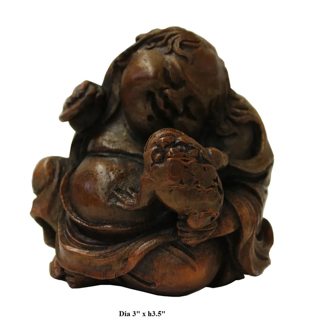 Chinese Carved Bamboo Child & Foo Dog Figure - 6