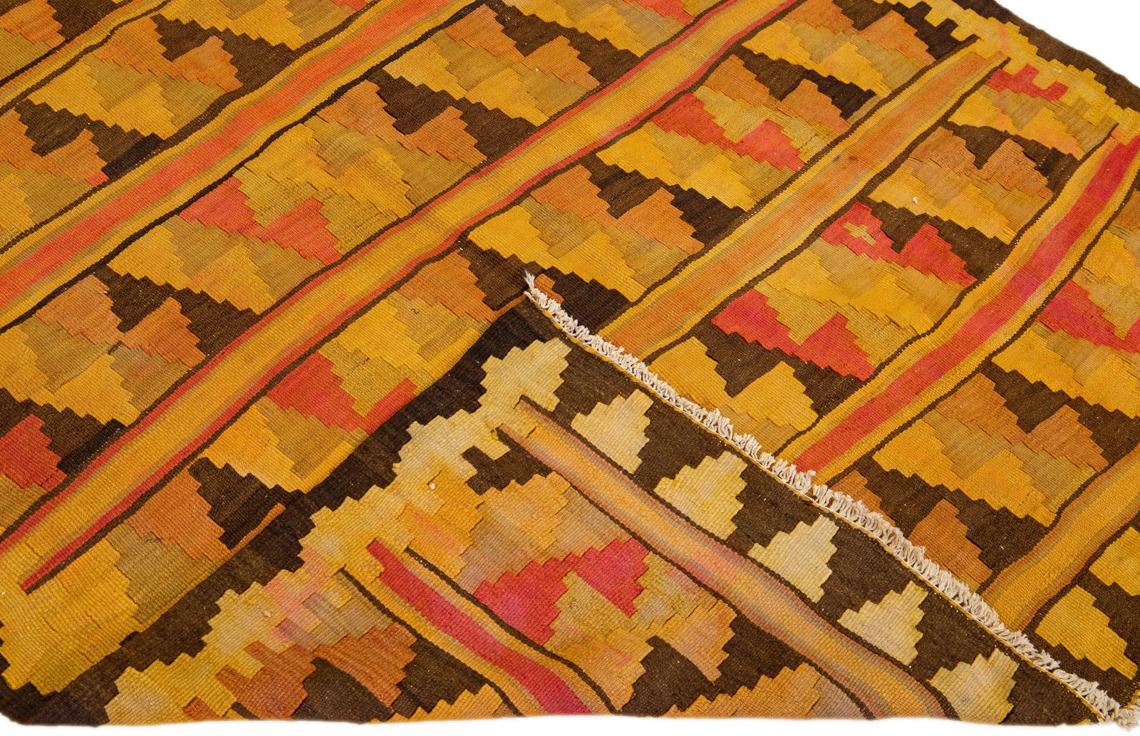 1960s Vintage Turkish Kilim Orange Handmade Tribal Wool Runner - 2