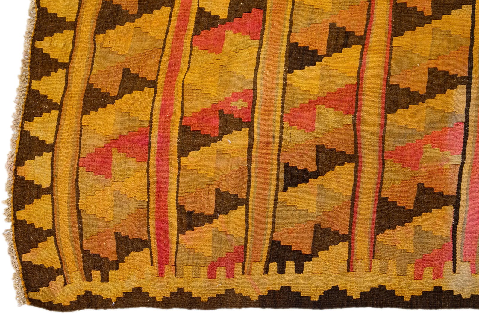 1960s Vintage Turkish Kilim Orange Handmade Tribal Wool Runner - 4