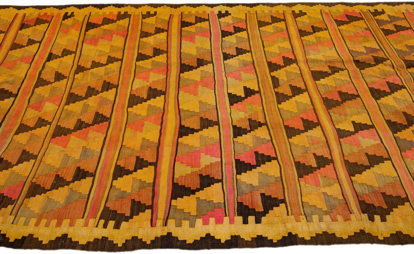 1960s Vintage Turkish Kilim Orange Handmade Tribal Wool Runner - 5