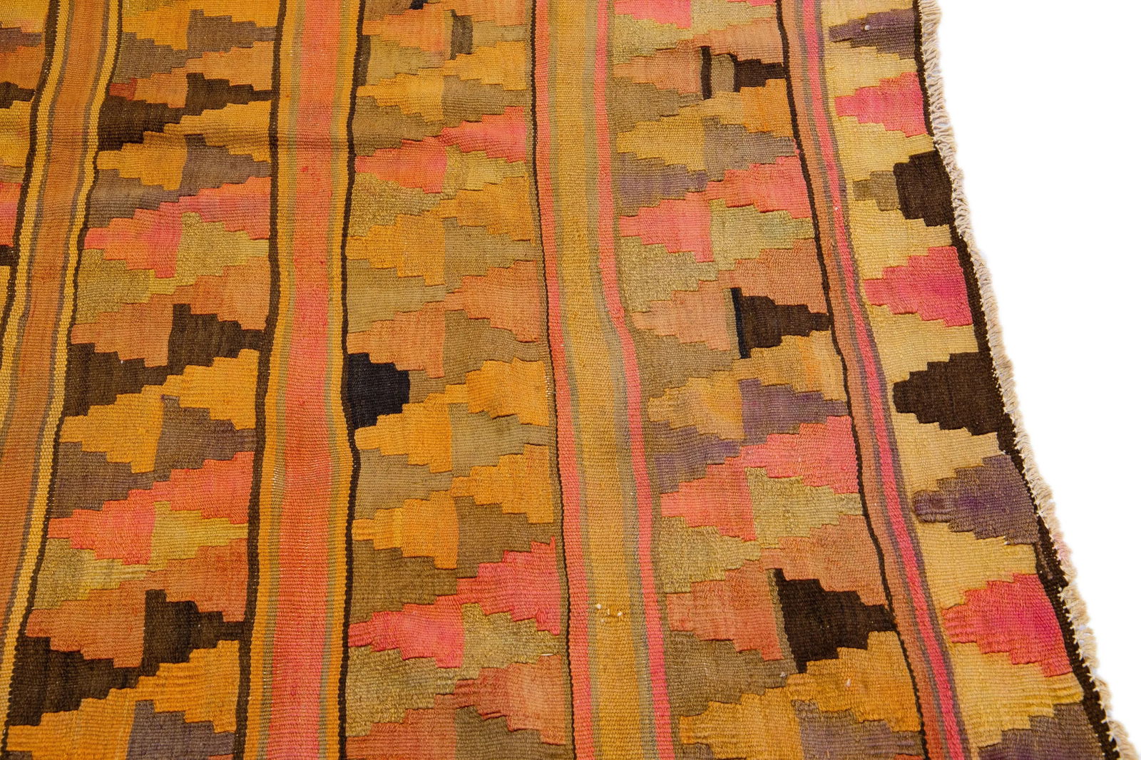 1960s Vintage Turkish Kilim Orange Handmade Tribal Wool Runner - 6