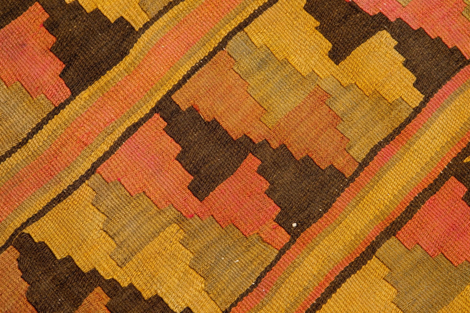 1960s Vintage Turkish Kilim Orange Handmade Tribal Wool Runner - 7