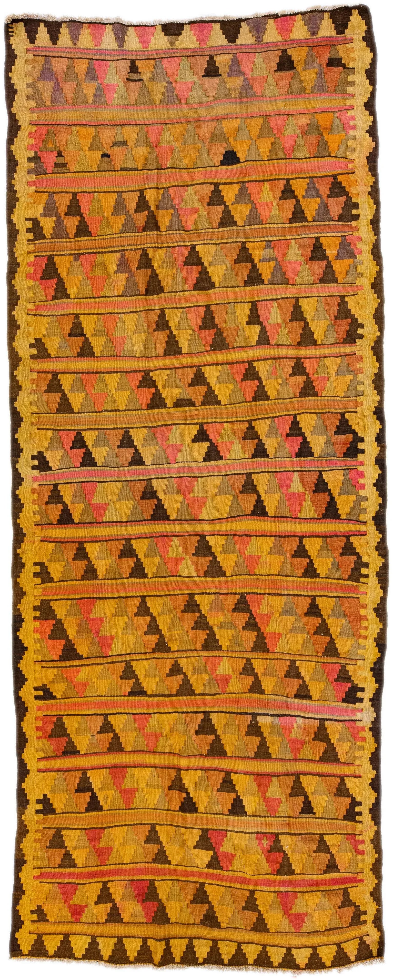 1960s Vintage Turkish Kilim Orange Handmade Tribal Wool Runner - 8