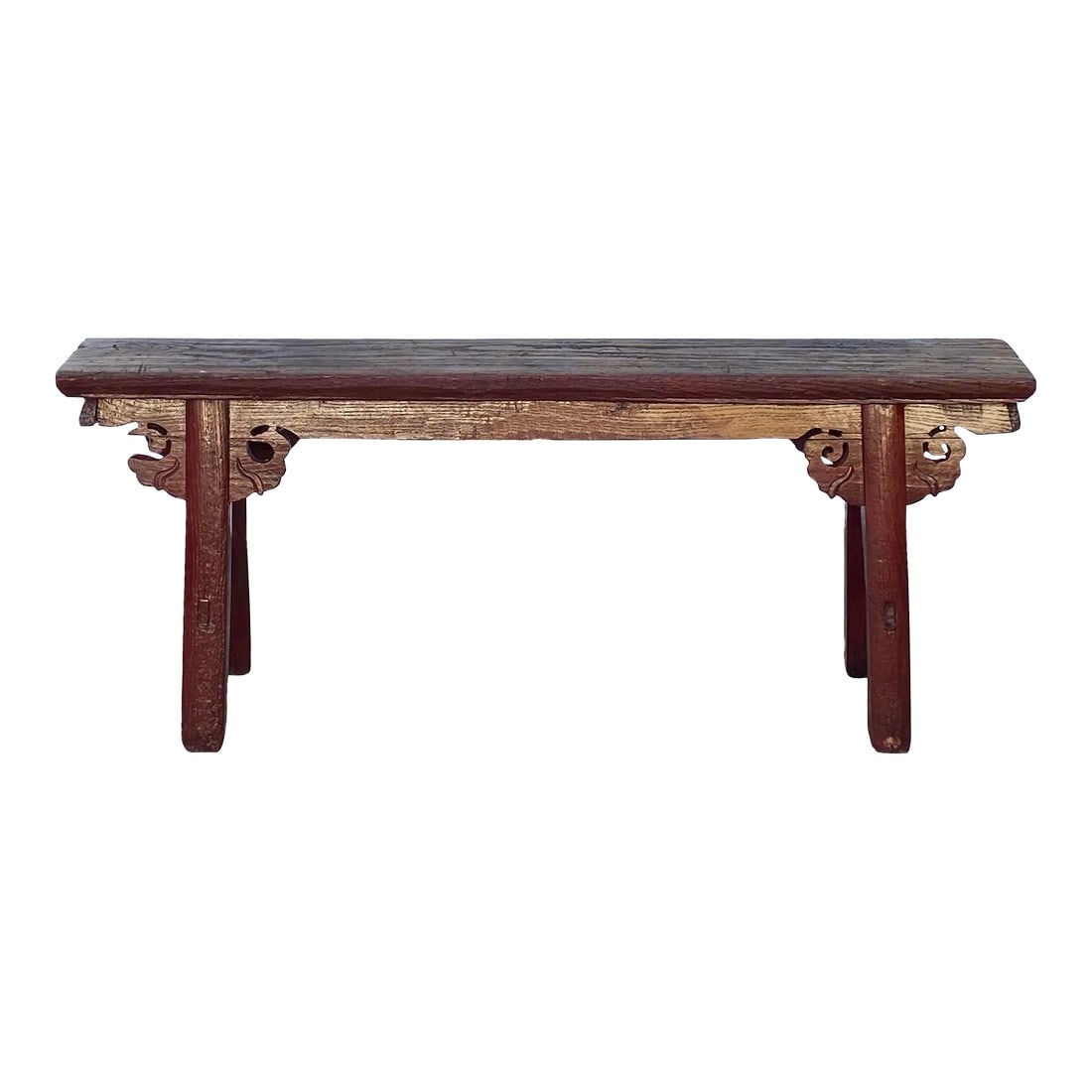 Vintage Brick Red Rural Village Rustic Slim Wood Seating Bench (1 of 9)