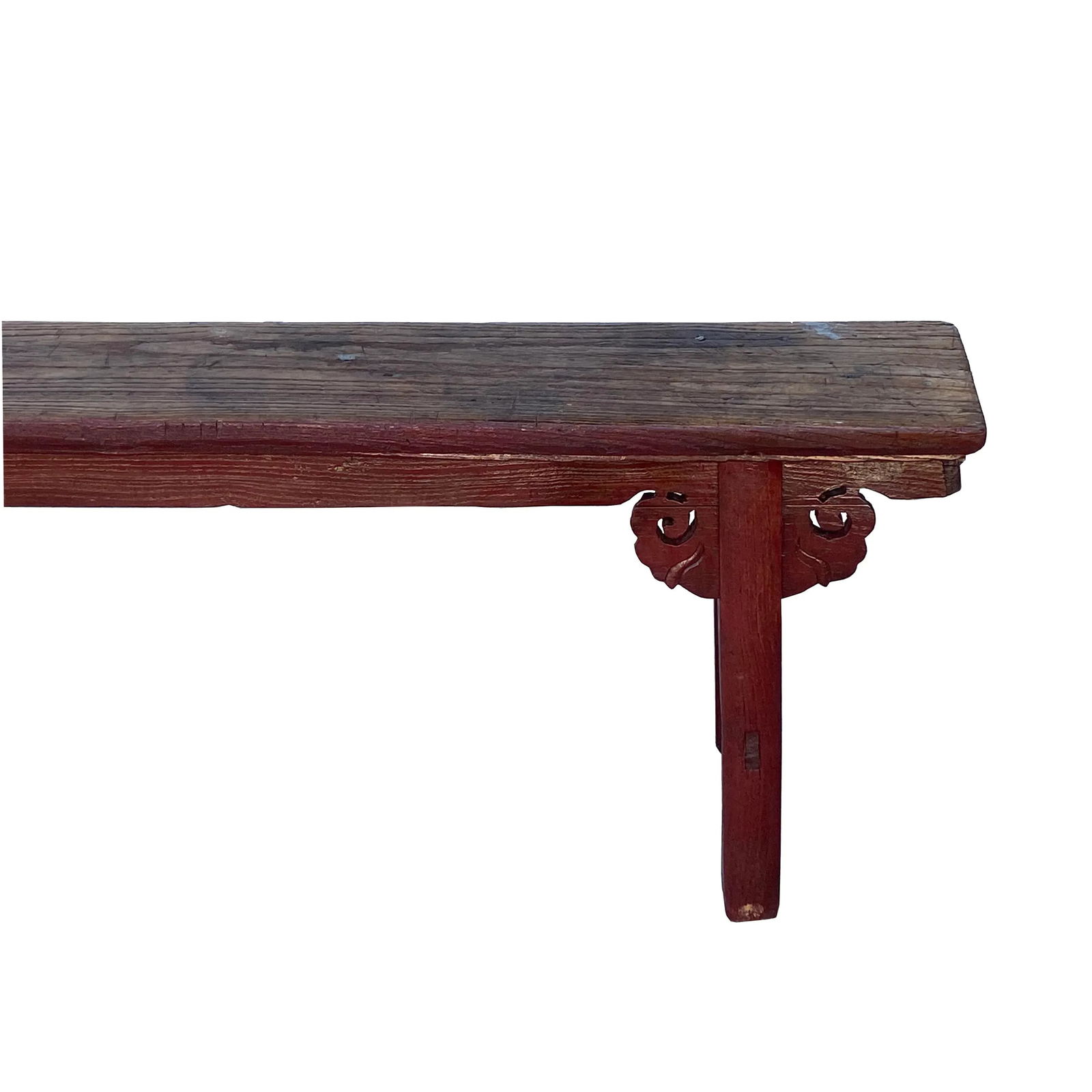 Vintage Brick Red Rural Village Rustic Slim Wood Seating Bench - 3