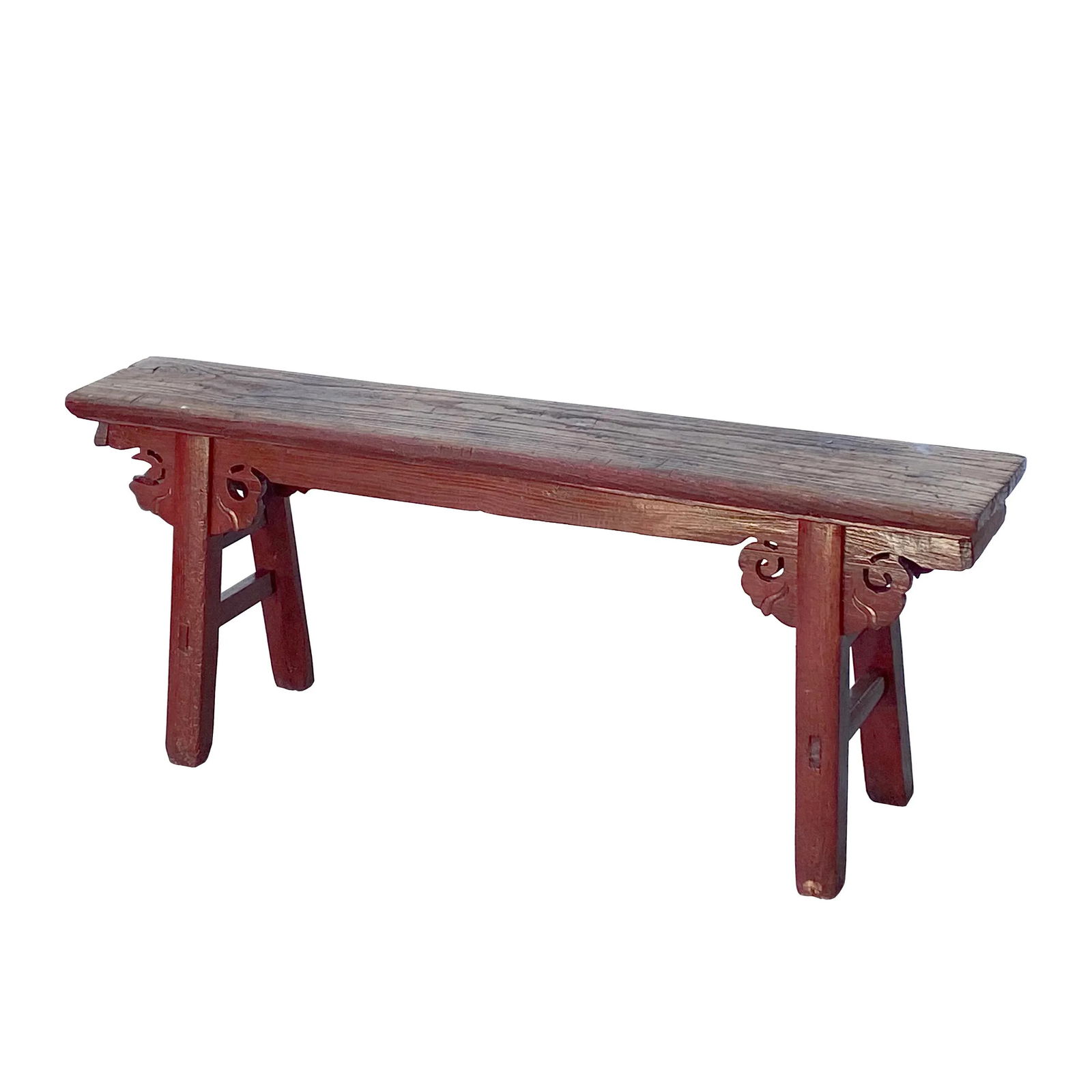 Vintage Brick Red Rural Village Rustic Slim Wood Seating Bench - 4