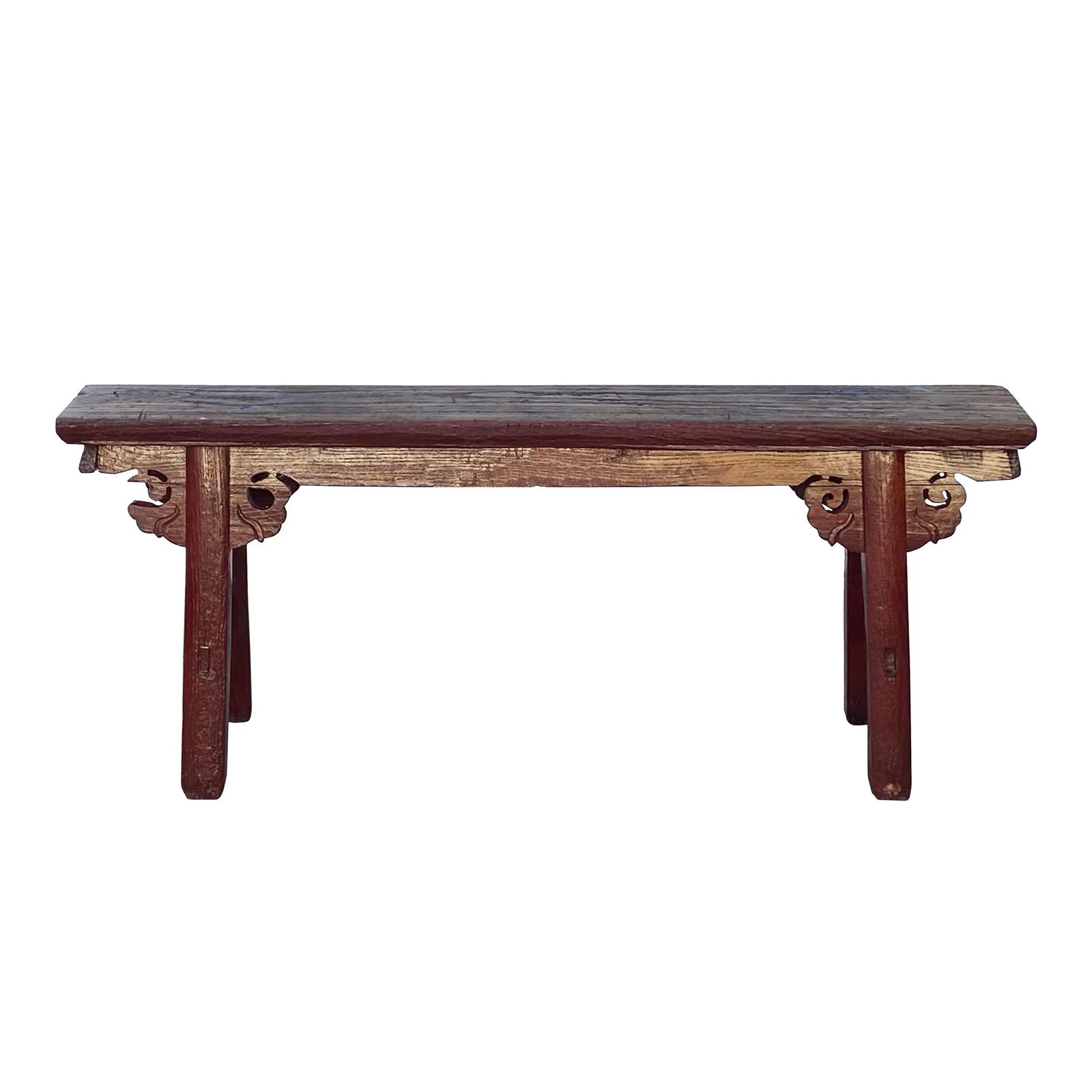 Vintage Brick Red Rural Village Rustic Slim Wood Seating Bench - 9