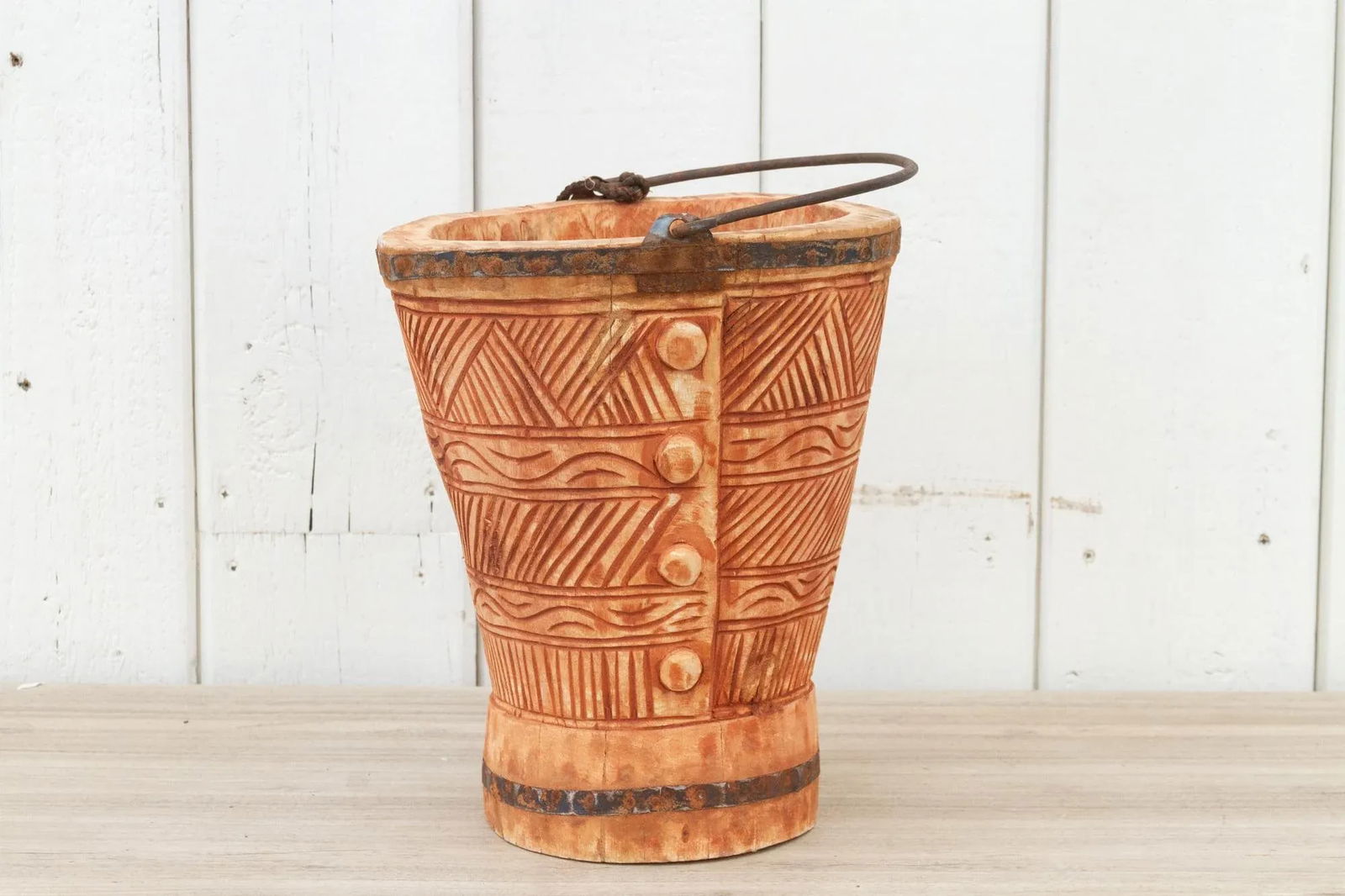 Coral Himachal Carved Bucket - 6