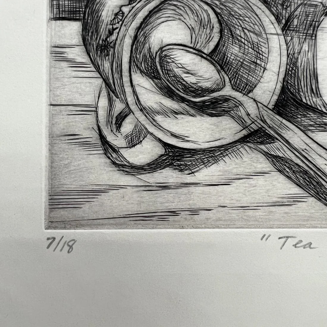 1998 Alina D. Pocian Woodblock Etching Artwork Titled Tea Time 7/18 - 3