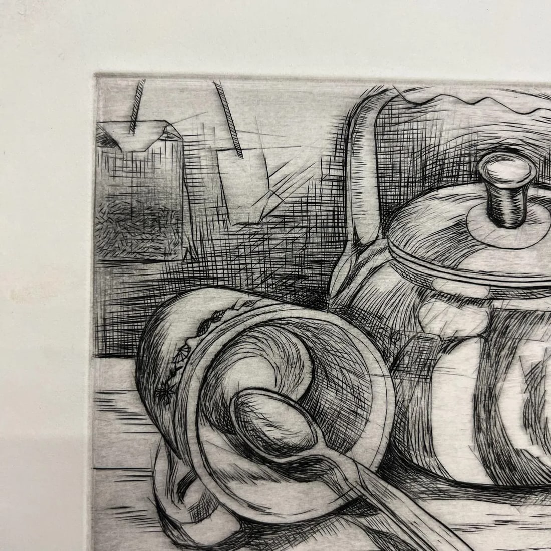 1998 Alina D. Pocian Woodblock Etching Artwork Titled Tea Time 7/18 - 5