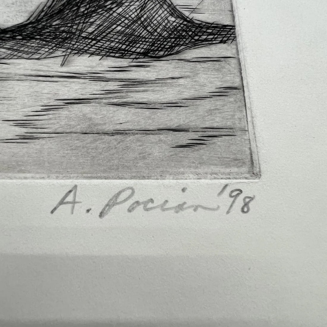 1998 Alina D. Pocian Woodblock Etching Artwork Titled Tea Time 7/18 - 6