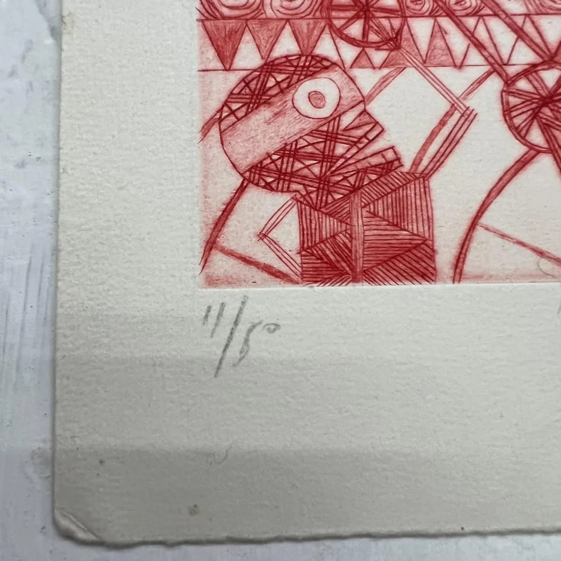 Mexican Modern Art Woodblock Print 11/50 Red Drawing Oaxaca Mexico - 2