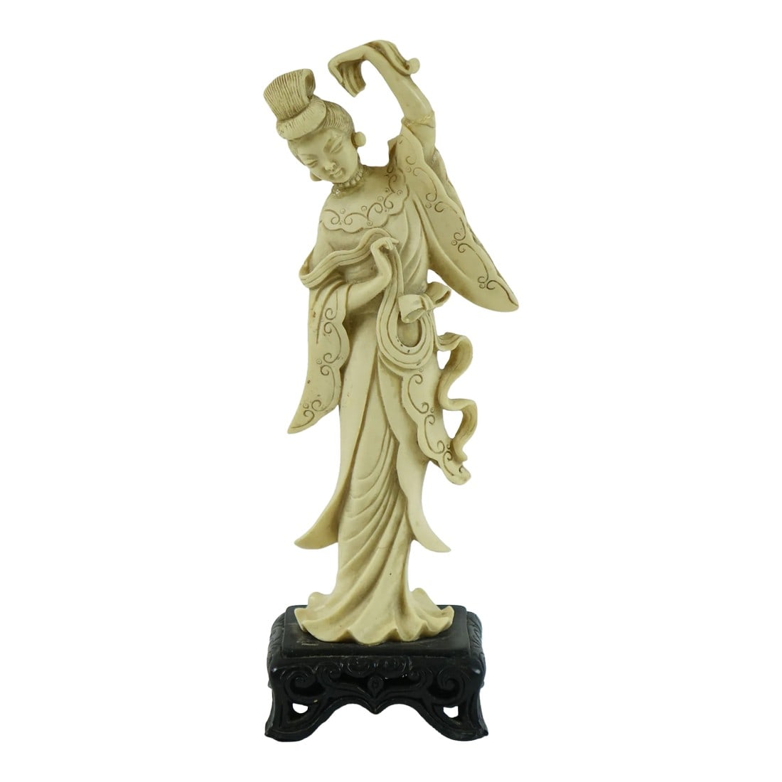 Early 20th Century Japanese Sculpture of Woman: Lovely Ivory color Japanese composite Sculpture, with stand. Condition: Alterations: Original Condition Unaltered Imperfections: Some Imperfections Condition Notes: Great Overall Condition 