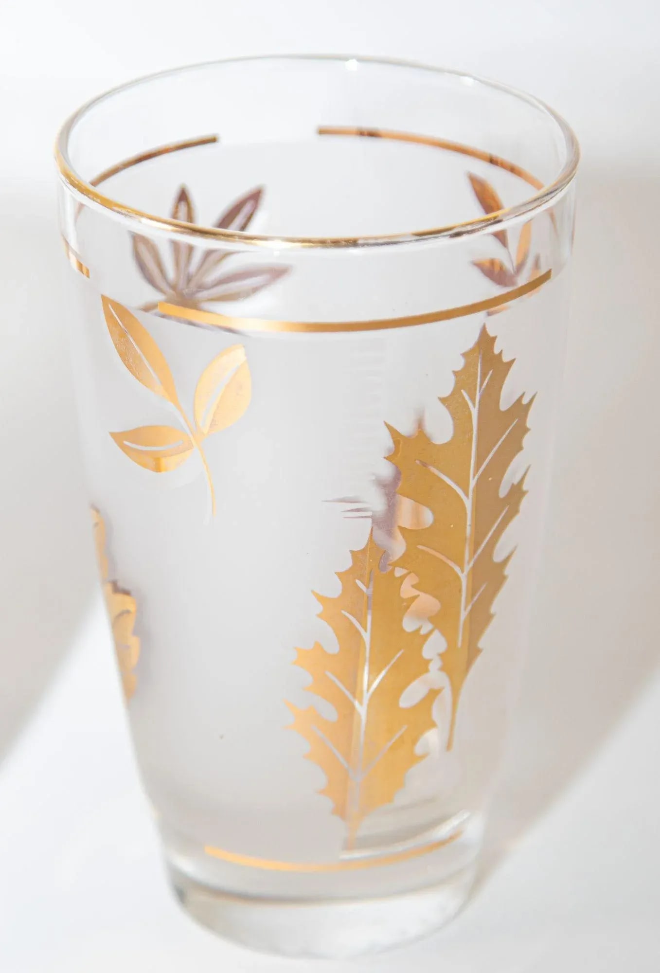 Vintage Libbey Frosted & Golden Foliage Cocktail Glasses, Set of 4 - 8