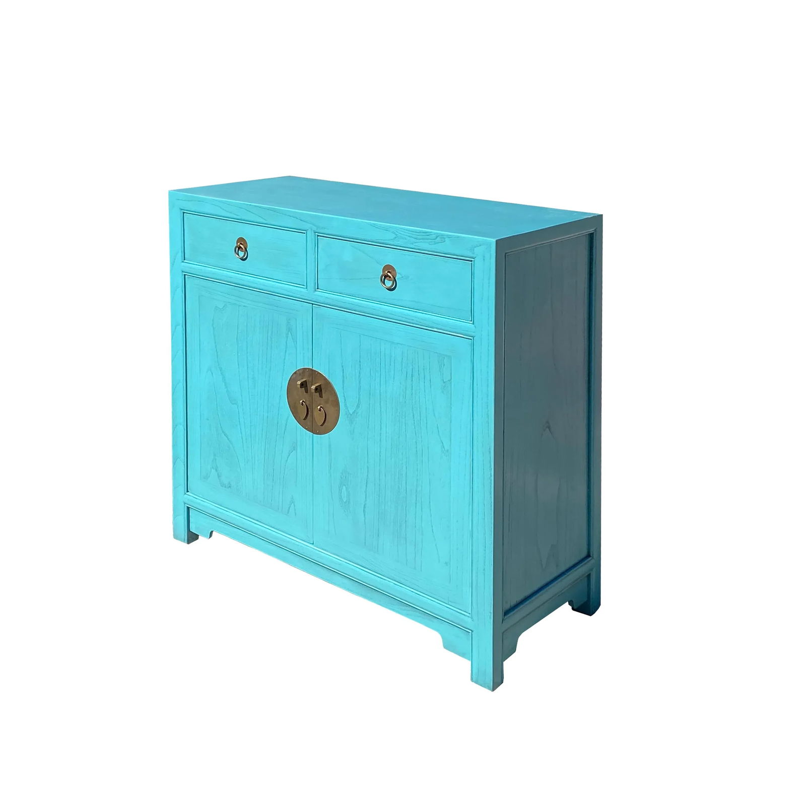 Chinese Simple Narrow Pastel Blue 2 Drawers Side Cabinet - 2