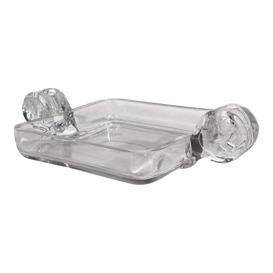 Art Deco Mid Century Crystal Glass Centerpiece Candlesticks: Unusual clear glass centerpiece, candle holder bowl. This piece features a center bowl, with attached candle holders, executed in the Art Deco style, made in the USA circa 1930- 1950's. This example