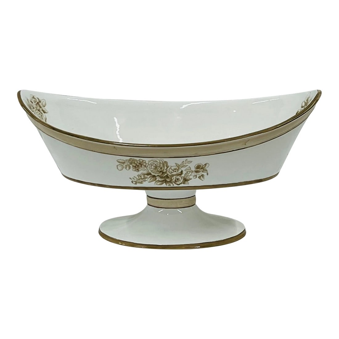 Vintage Global Views Italian Oval Center Bowl: Italian oval center bowl with floral pattern on each of the outer sides and in the center and ends of the interior. Marked Global Views, Made in Italy. Matching candleholders available in separate