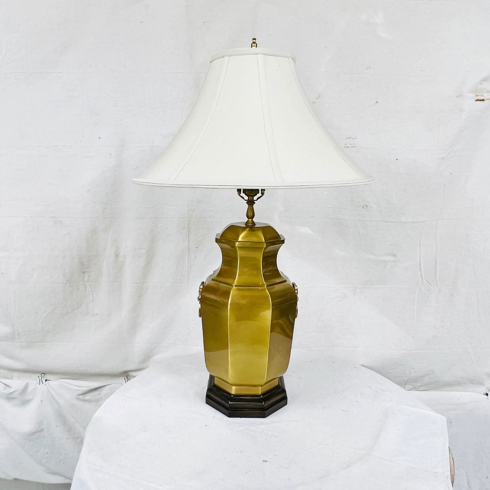 Wildwood Brushed Bright Brass Lamp With Round Knockers, Includes Shade - 11
