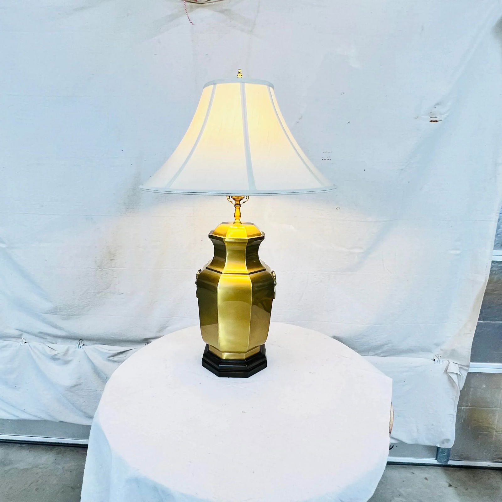 Wildwood Brushed Bright Brass Lamp With Round Knockers, Includes Shade - 2