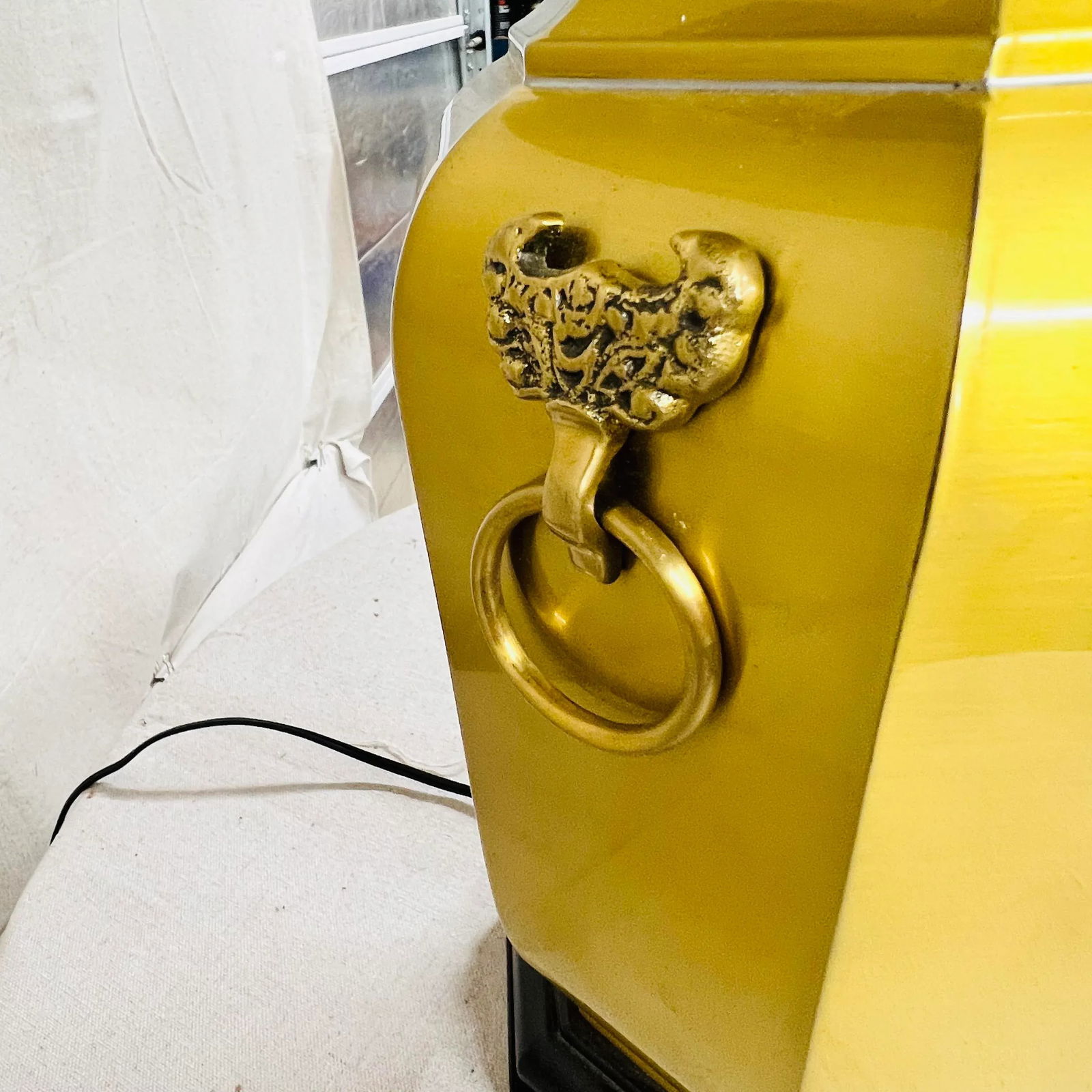 Wildwood Brushed Bright Brass Lamp With Round Knockers, Includes Shade - 4