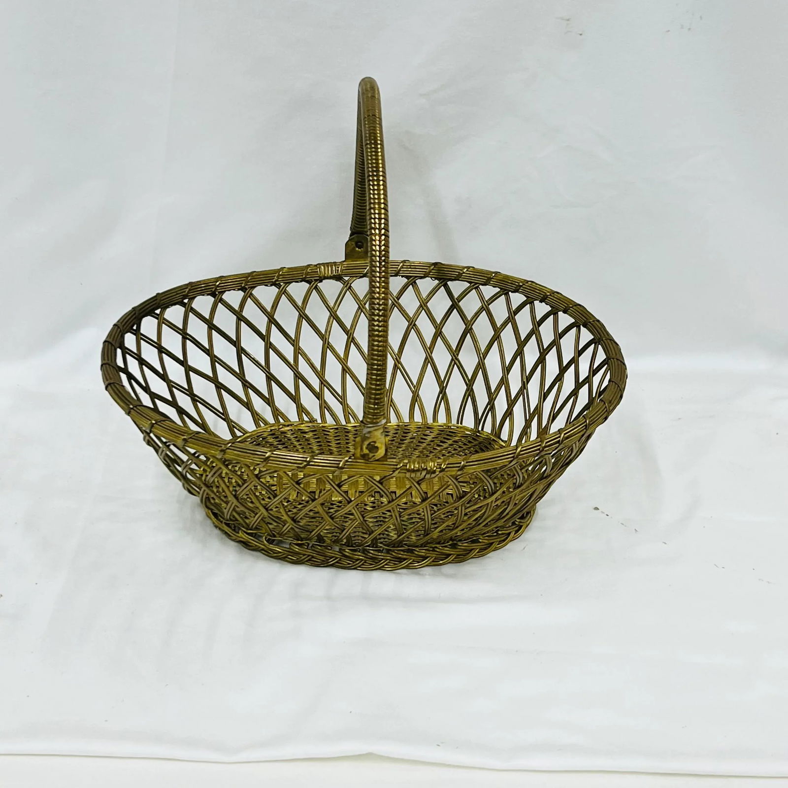 Mid Century Handcrafted Woven Brass Basket - 2