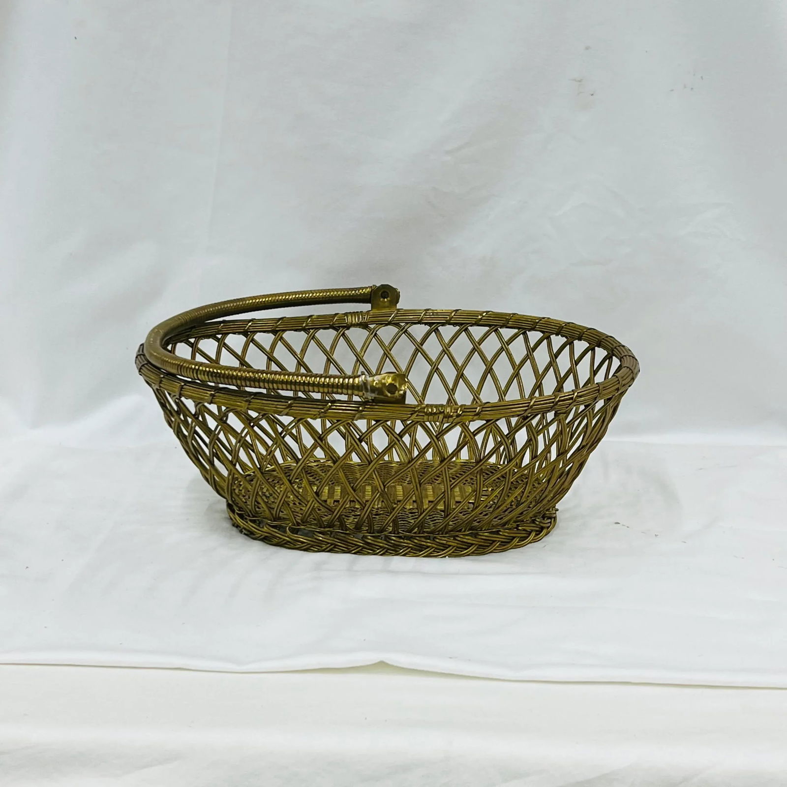 Mid Century Handcrafted Woven Brass Basket - 3