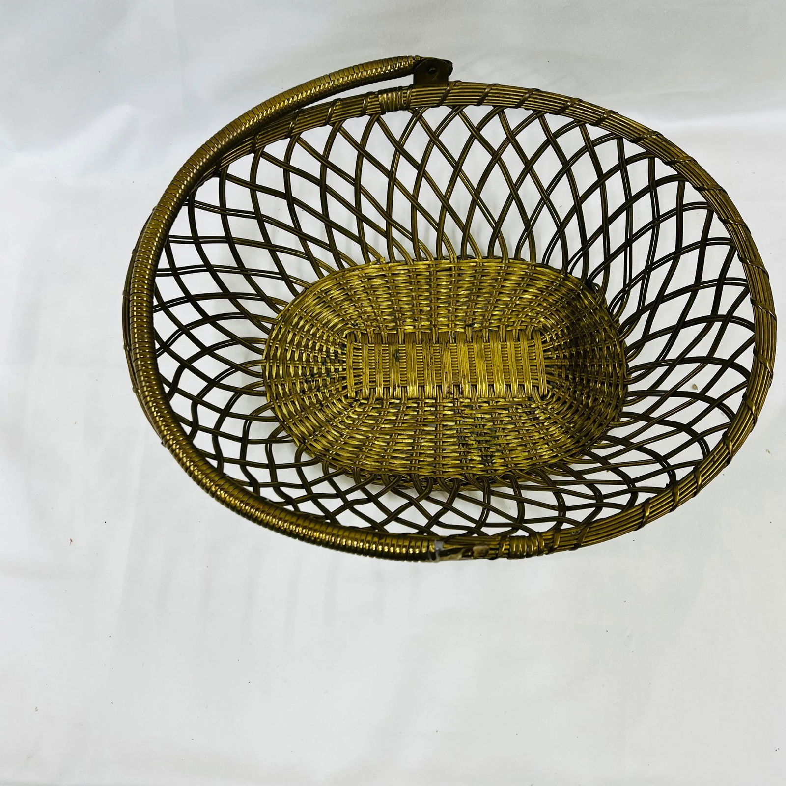 Mid Century Handcrafted Woven Brass Basket - 4