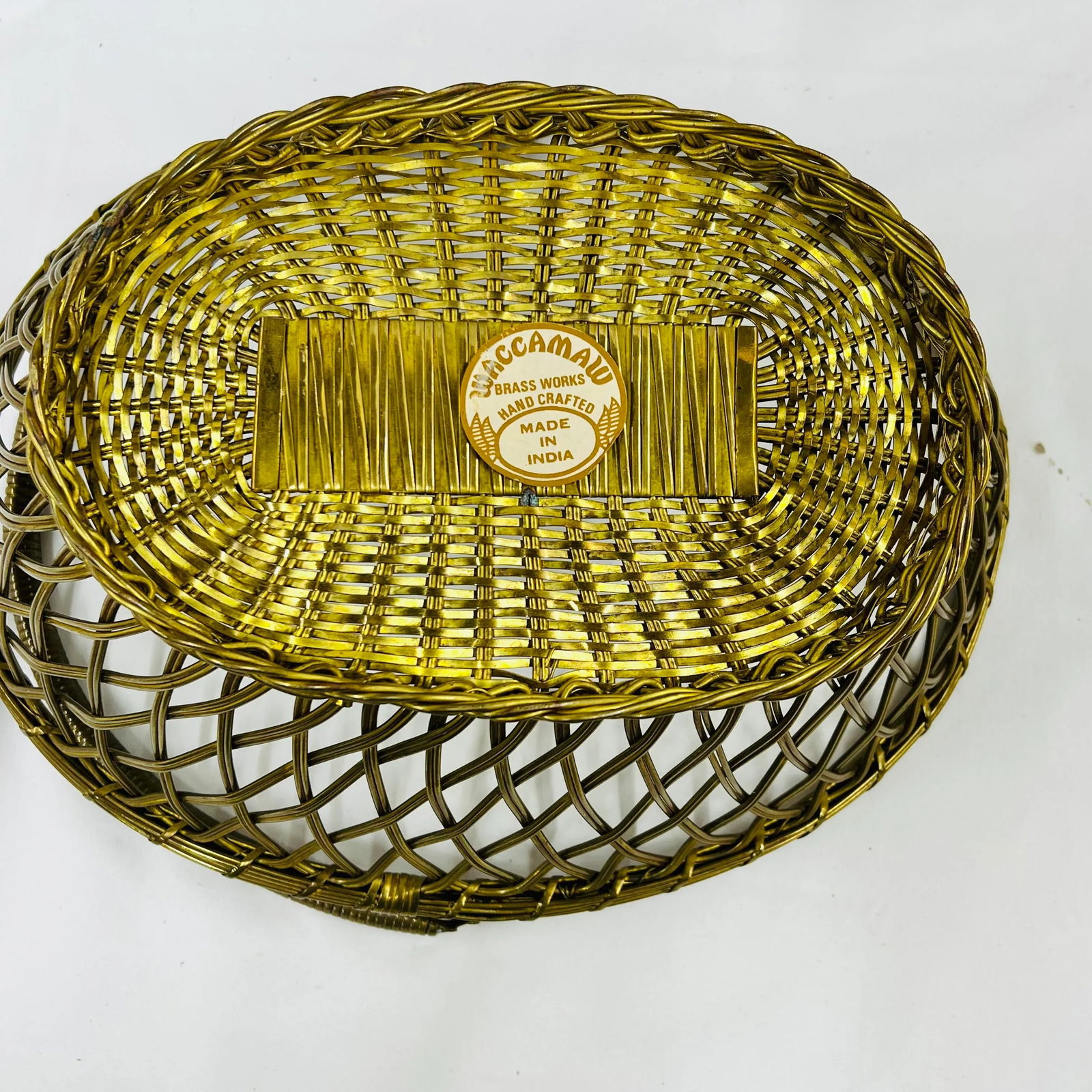 Mid Century Handcrafted Woven Brass Basket - 5
