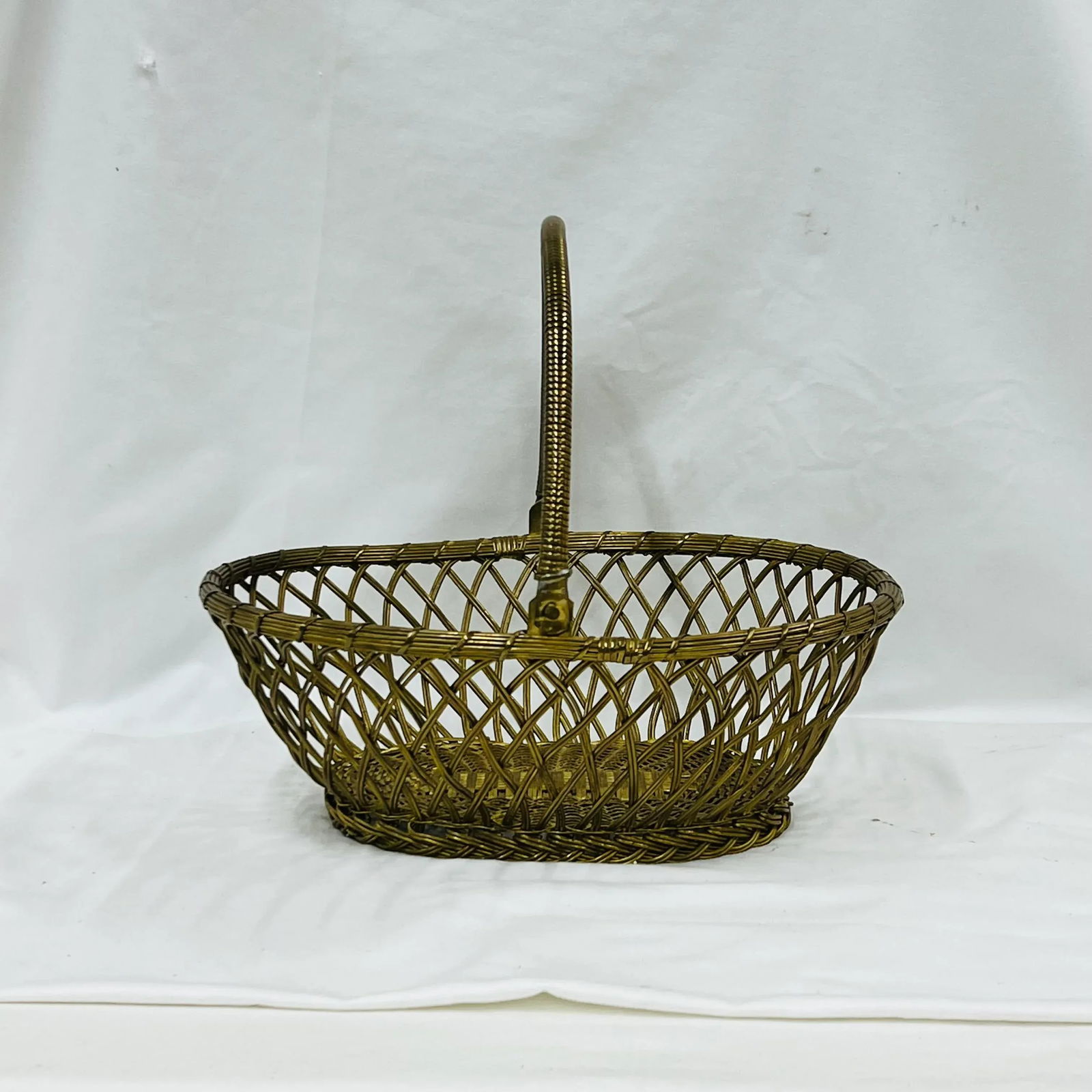 Mid Century Handcrafted Woven Brass Basket - 7