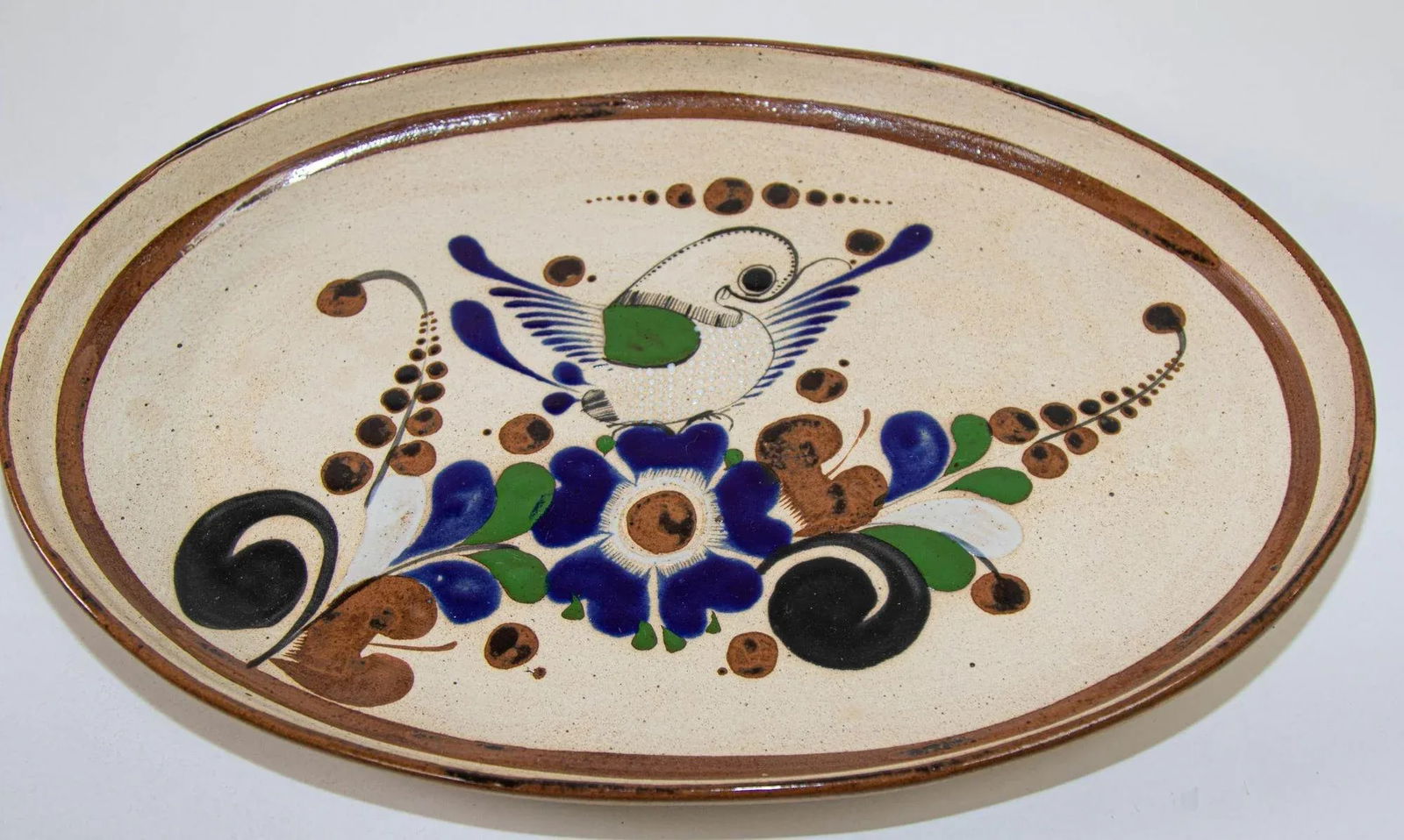 Tonala Folk Art Pottery Oval Platter Signed, Mexico, Circa 1960's - 11