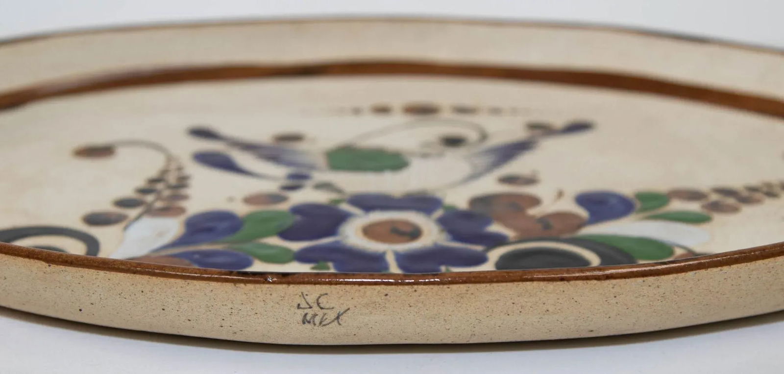 Tonala Folk Art Pottery Oval Platter Signed, Mexico, Circa 1960's - 3