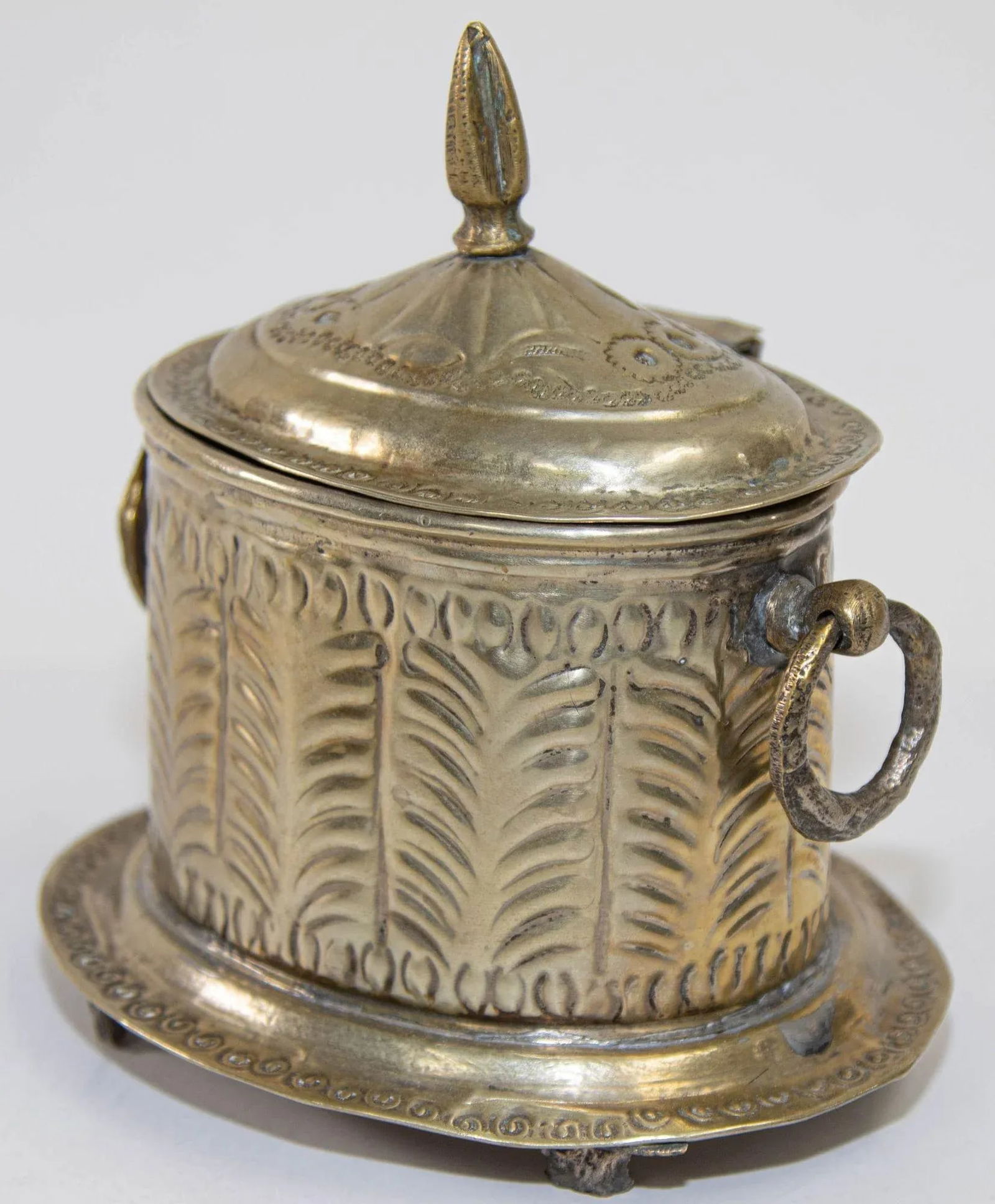 Antique Moroccan Silver Plated Tea Caddy Footed Candy Box - 2