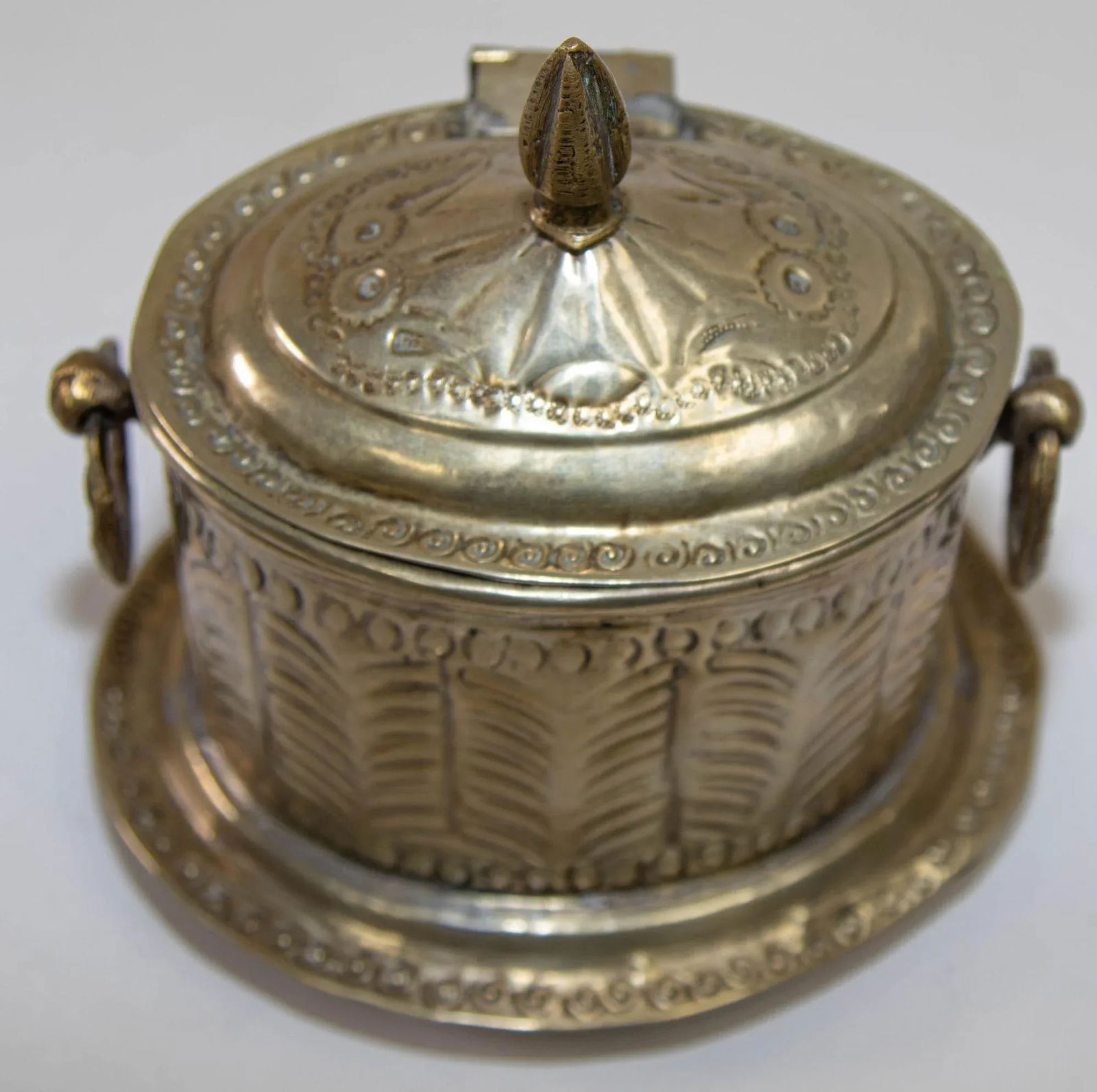 Antique Moroccan Silver Plated Tea Caddy Footed Candy Box - 9
