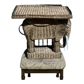 1970s Golden Wicker Elephant Tray Table