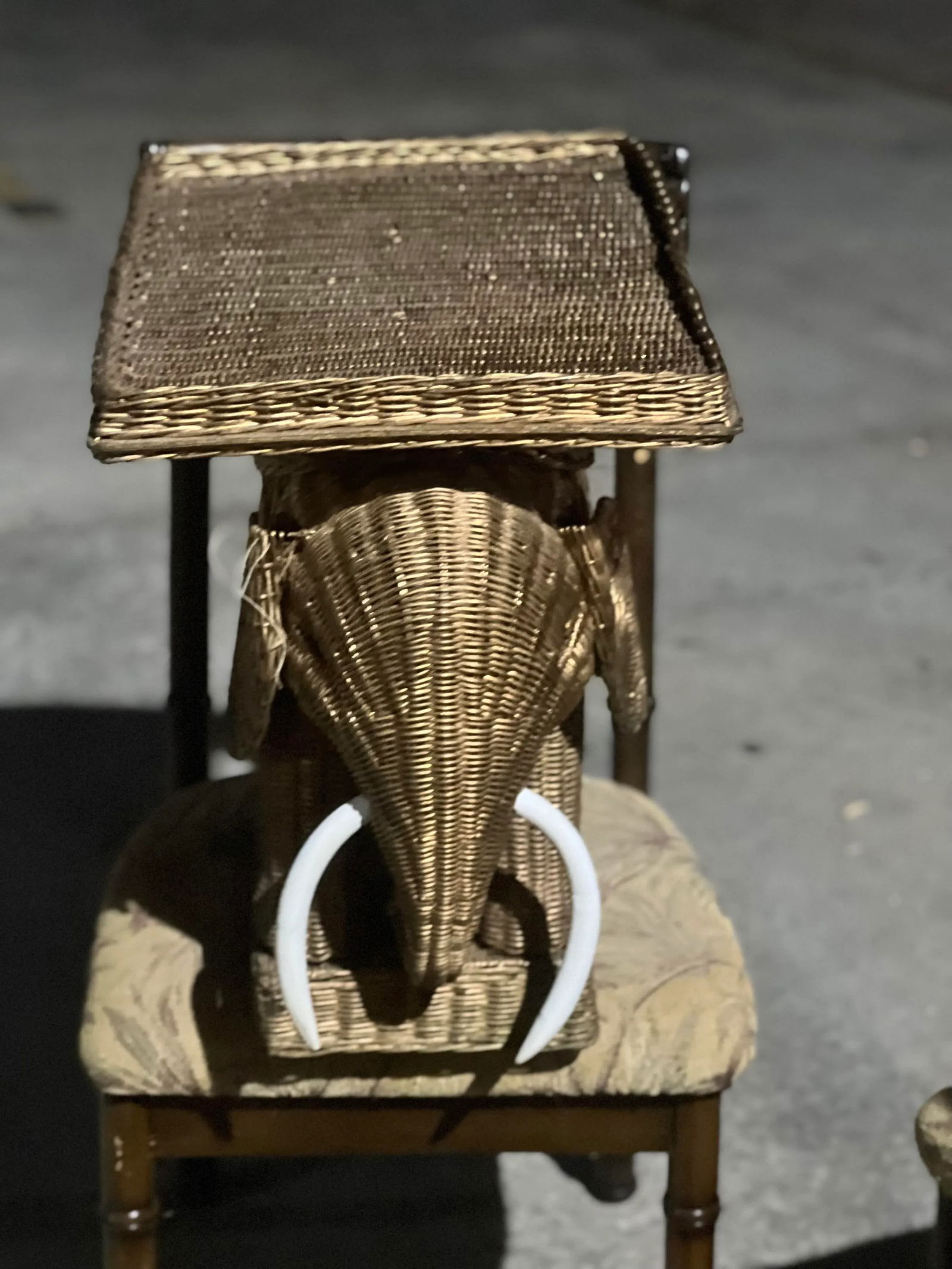 1970s Golden Wicker Elephant Tray Table - 2
