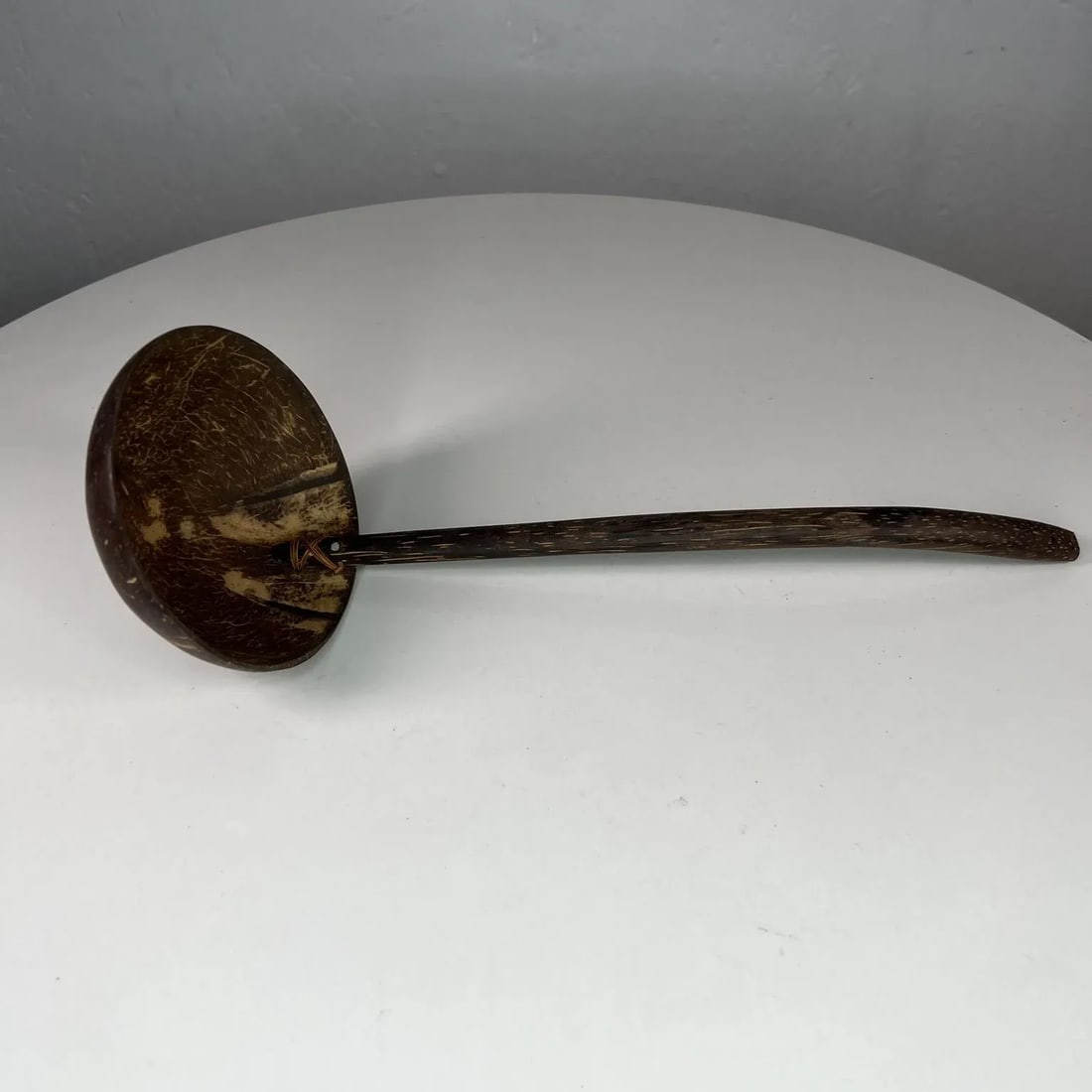 Vintage Folk Art Handmade Coconut Palm Wood Spoon Ladle - 2