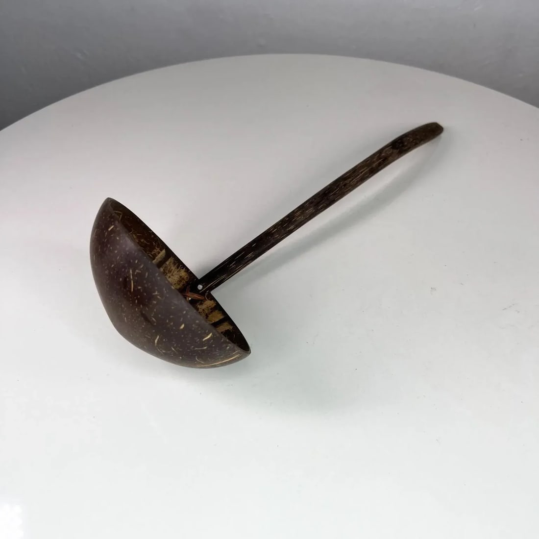 Vintage Folk Art Handmade Coconut Palm Wood Spoon Ladle - 3