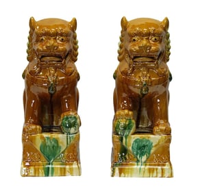 Chinese Brown Glazed Ceramic Foo Dogs - A Pair
