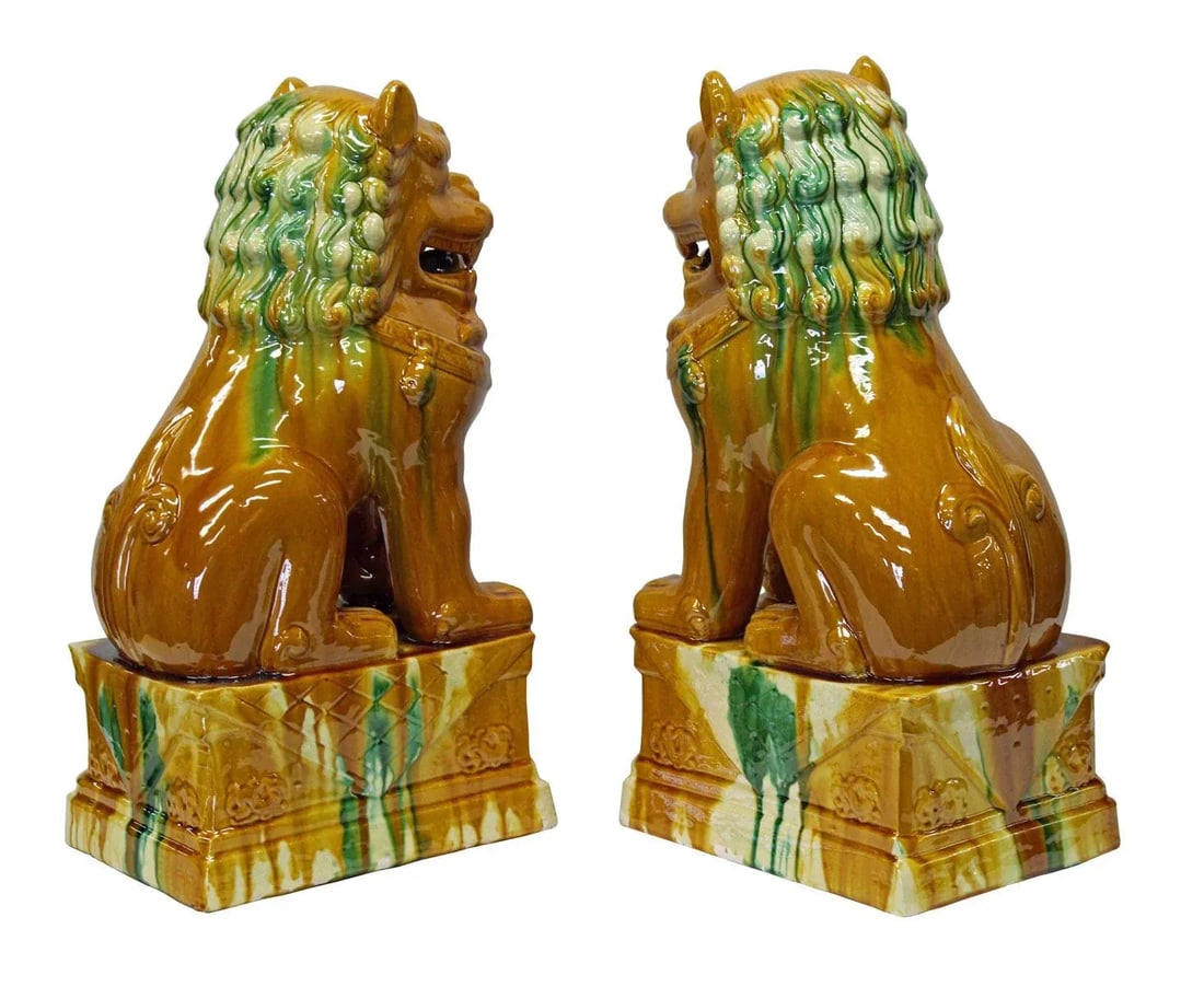 Chinese Brown Glazed Ceramic Foo Dogs - A Pair - 4