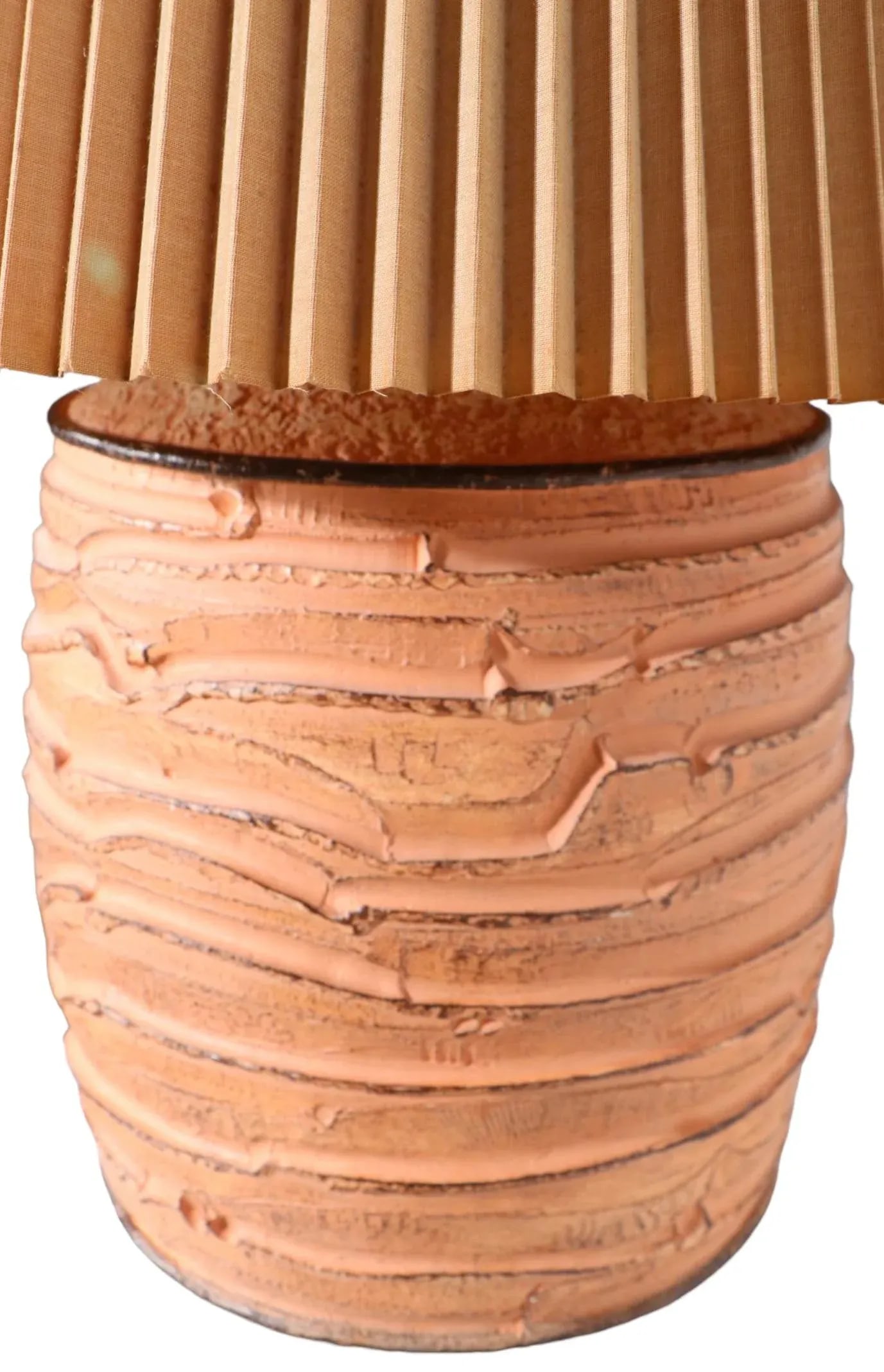Cast Plaster Table Lamp With Original Pleated Shade by Casual Lamps of California C. 1981 - 2