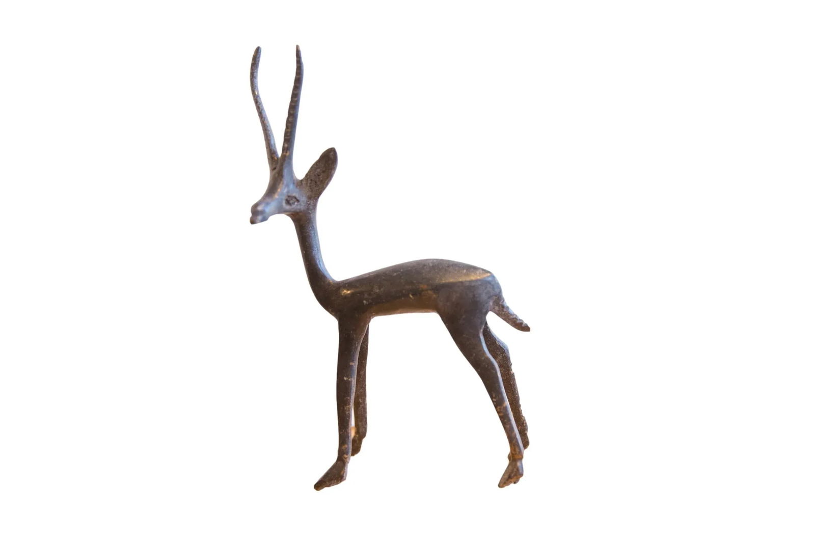 Vintage African Left Facing Gazelle With Dark Patina - 4