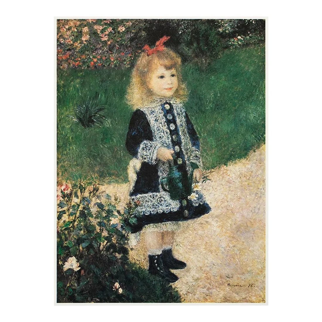 1977 After Auguste Renoir "A Girl With a Watering Can", Large Full-Color Print: An excellent large full-color print after Impressionist painting "A Girl With a Watering Can" by Auguste Renoir. Comes from a Limited Edition art folio printed in Japan, in 1977. Copy on back is