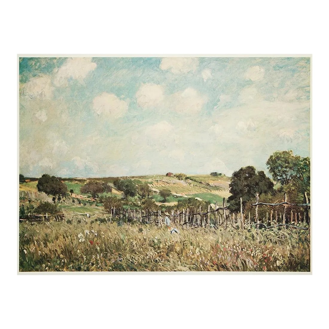 1977 After Alfred Sisley "Meadow", Full-Color Print: An excellent full-color print after Impressionist painting "Meadow" by Alfred Sisley. Comes from a Limited Edition art folio printed in Japan, in 1977. Copy on back is related to another piece in the